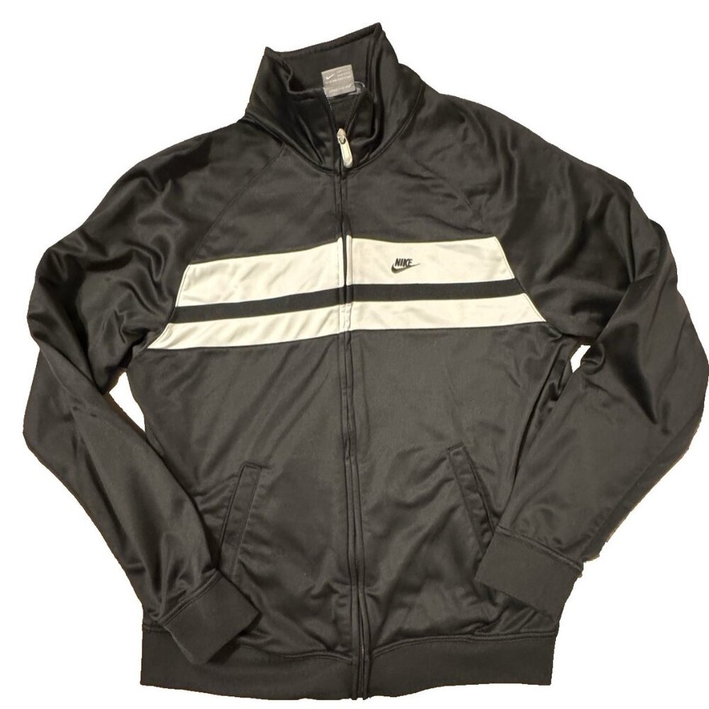 Nike Men Large Full Zip BLack White Track Jacket Athleisure Streetwear 90s Y2k